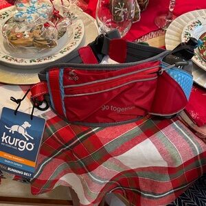Kurgo Red and Gray Trail running Belt with leash clip for your dog